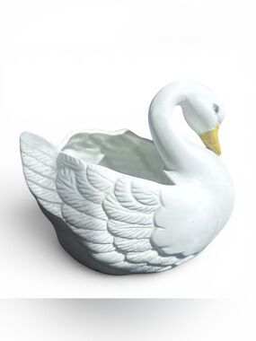 Swan Bisque Ceramic Planter Pattern Matte Homco Country Cottage Granny Core Duck